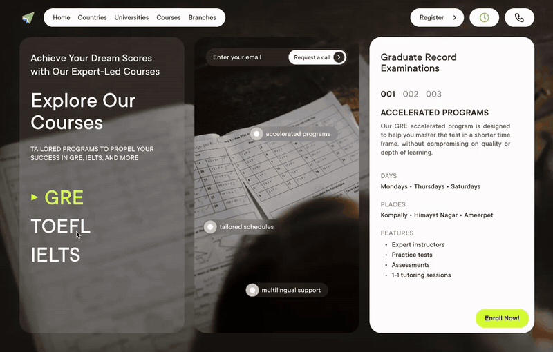 Flymasters course explorer and student journey
