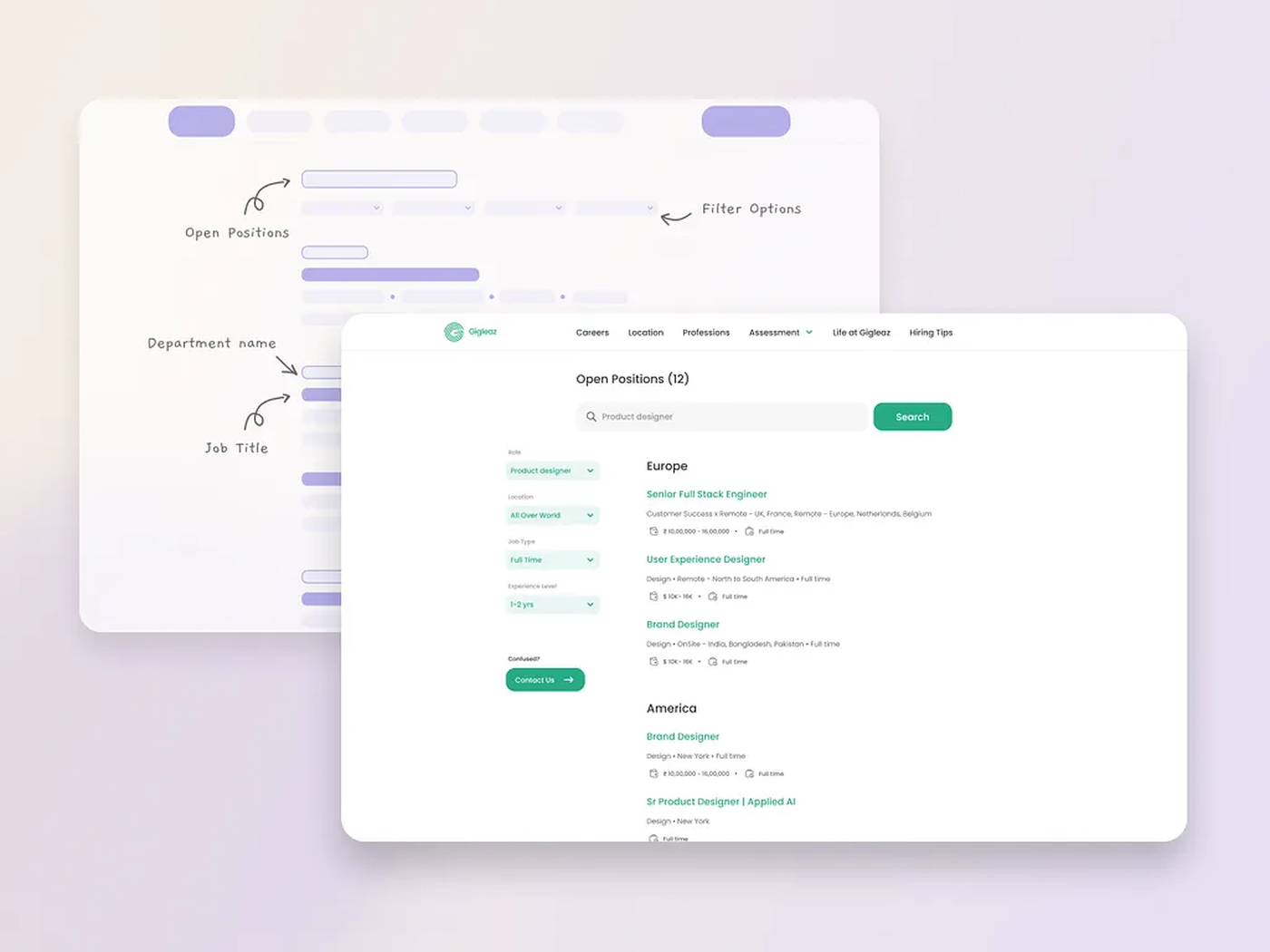 Gigleaz job search with sidebar filters