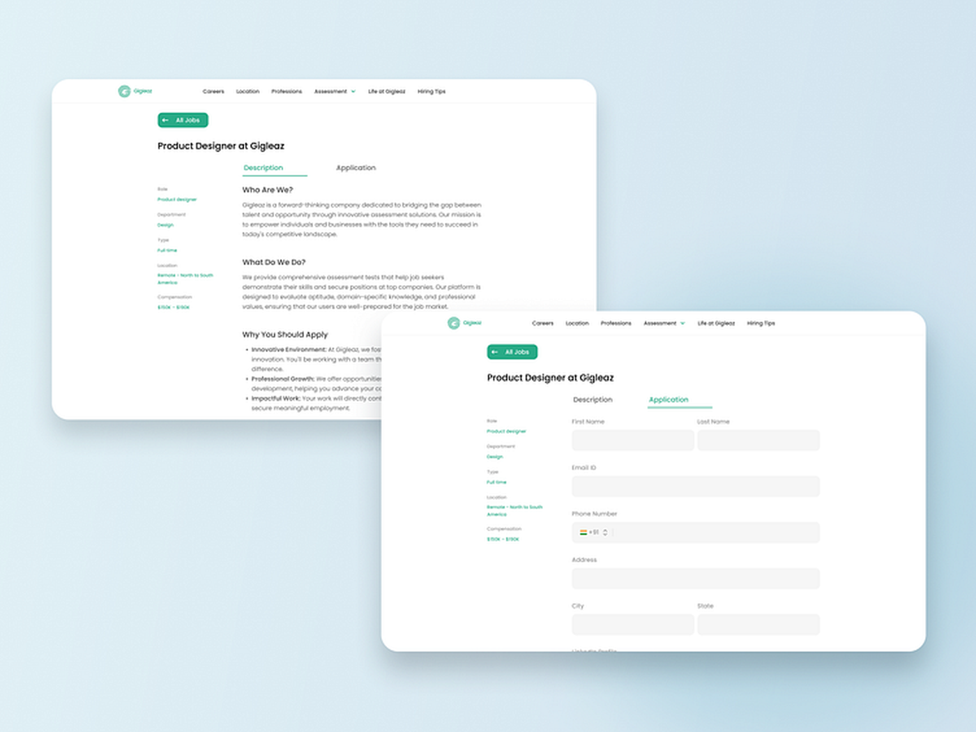 Gigleaz job detail and application form